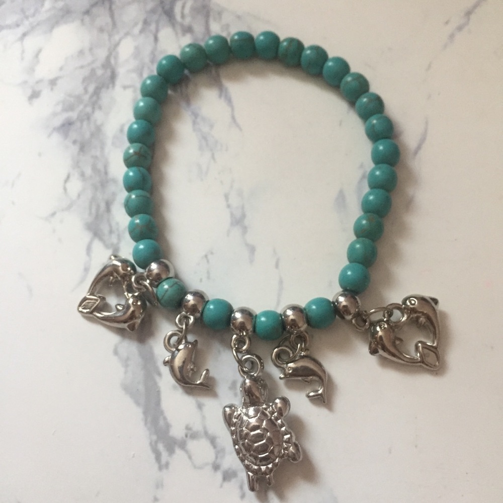 Turquoise beaded charm bracelet